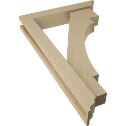 Ekena Millwork - BKTUR0352X20X32MRC01RCPR - Timberthane Faux Wood Merced Style Bracket w/ Offset Brace, Traditional Ends, 3 1/2"W x 20"D x 32"H, Primed Tan