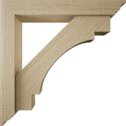 Ekena Millwork - BKTUR0352X22X22MRC01RCPR - Timberthane Faux Wood Merced Style Bracket w/ Offset Brace, Traditional Ends, 3 1/2"W x 22"D x 22"H, Primed Tan