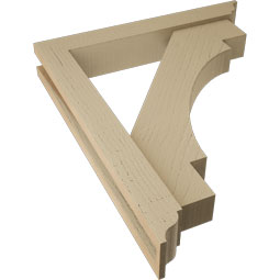Ekena Millwork - BKTUR0352X22X26MRC01RCPR - Timberthane Faux Wood Merced Style Bracket w/ Offset Brace, Traditional Ends, 3 1/2"W x 22"D x 26"H, Primed Tan