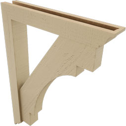 Ekena Millwork - BKTUR0352X22X30MRC01RCPR - Timberthane Faux Wood Merced Style Bracket w/ Offset Brace, Traditional Ends, 3 1/2"W x 22"D x 30"H, Primed Tan