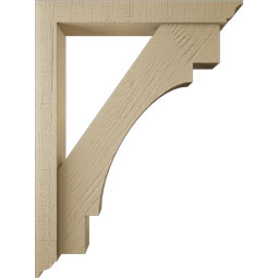 Ekena Millwork - BKTUR0352X24X32MRC01RCPR - Timberthane Faux Wood Merced Style Bracket w/ Offset Brace, Traditional Ends, 3 1/2"W x 24"D x 32"H, Primed Tan