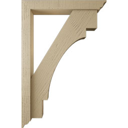 Ekena Millwork - BKTUR0352X24X36MRC01RCPR - Timberthane Faux Wood Merced Style Bracket w/ Offset Brace, Traditional Ends, 3 1/2"W x 24"D x 36"H, Primed Tan
