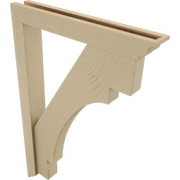 Ekena Millwork - BKTUR0352X24X36MRC01RCPR - Timberthane Faux Wood Merced Style Bracket w/ Offset Brace, Traditional Ends, 3 1/2"W x 24"D x 36"H, Primed Tan