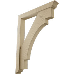 Ekena Millwork - BKTUR0352X26X34MRC01RCPR - Timberthane Faux Wood Merced Style Bracket w/ Offset Brace, Traditional Ends, 3 1/2"W x 26"D x 34"H, Primed Tan