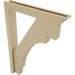 Ekena Millwork - BKTUR0352X26X38MRC01RCPR - Timberthane Faux Wood Merced Style Bracket w/ Offset Brace, Traditional Ends, 3 1/2"W x 26"D x 38"H, Primed Tan