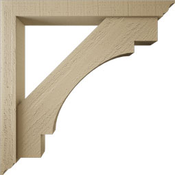 Ekena Millwork - BKTUR0352X28X28MRC01RCPR - Timberthane Faux Wood Merced Style Bracket w/ Offset Brace, Traditional Ends, 3 1/2"W x 28"D x 28"H, Primed Tan