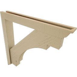 Ekena Millwork - BKTUR0352X28X28MRC01RCPR - Timberthane Faux Wood Merced Style Bracket w/ Offset Brace, Traditional Ends, 3 1/2"W x 28"D x 28"H, Primed Tan