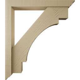Ekena Millwork - BKTUR0352X28X32MRC01RCPR - Timberthane Faux Wood Merced Style Bracket w/ Offset Brace, Traditional Ends, 3 1/2"W x 28"D x 32"H, Primed Tan