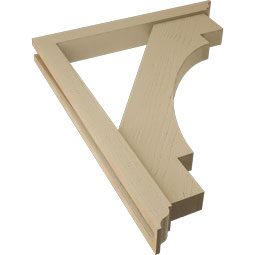 Ekena Millwork - BKTUR0352X28X36MRC01RCPR - Timberthane Faux Wood Merced Style Bracket w/ Offset Brace, Traditional Ends, 3 1/2"W x 28"D x 36"H, Primed Tan