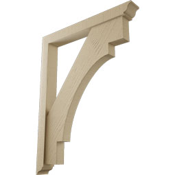 Ekena Millwork - BKTUR0352X28X36MRC01RCPR - Timberthane Faux Wood Merced Style Bracket w/ Offset Brace, Traditional Ends, 3 1/2"W x 28"D x 36"H, Primed Tan