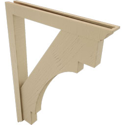 Ekena Millwork - BKTUR0352X28X40MRC01RCPR - Timberthane Faux Wood Merced Style Bracket w/ Offset Brace, Traditional Ends, 3 1/2"W x 28"D x 40"H, Primed Tan
