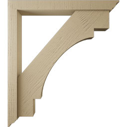 Ekena Millwork - BKTUR0352X30X34MRC01RCPR - Timberthane Faux Wood Merced Style Bracket w/ Offset Brace, Traditional Ends, 3 1/2"W x 30"D x 34"H, Primed Tan