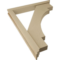Ekena Millwork - BKTUR0352X30X38MRC01RCPR - Timberthane Faux Wood Merced Style Bracket w/ Offset Brace, Traditional Ends, 3 1/2"W x 30"D x 38"H, Primed Tan