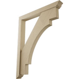 Ekena Millwork - BKTUR0352X30X38MRC01RCPR - Timberthane Faux Wood Merced Style Bracket w/ Offset Brace, Traditional Ends, 3 1/2"W x 30"D x 38"H, Primed Tan