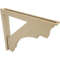 Ekena Millwork - BKTUR0352X32X32MRC01RCPR - Timberthane Faux Wood Merced Style Bracket w/ Offset Brace, Traditional Ends, 3 1/2"W x 32"D x 32"H, Primed Tan