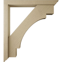 Ekena Millwork - BKTUR0352X32X36MRC01RCPR - Timberthane Faux Wood Merced Style Bracket w/ Offset Brace, Traditional Ends, 3 1/2"W x 32"D x 36"H, Primed Tan