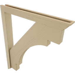 Ekena Millwork - BKTUR0352X32X38MRC01RCPR - Timberthane Faux Wood Merced Style Bracket w/ Offset Brace, Traditional Ends, 3 1/2"W x 32"D x 38"H, Primed Tan