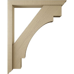 Ekena Millwork - BKTUR0352X32X40MRC01RCPR - Timberthane Faux Wood Merced Style Bracket w/ Offset Brace, Traditional Ends, 3 1/2"W x 32"D x 40"H, Primed Tan