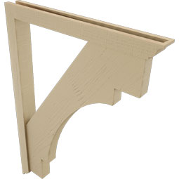 Ekena Millwork - BKTUR0352X32X44MRC01RCPR - Timberthane Faux Wood Merced Style Bracket w/ Offset Brace, Traditional Ends, 3 1/2"W x 32"D x 44"H, Primed Tan