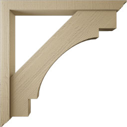 Ekena Millwork - BKTUR0352X34X34MRC01RCPR - Timberthane Faux Wood Merced Style Bracket w/ Offset Brace, Traditional Ends, 3 1/2"W x 34"D x 34"H, Primed Tan