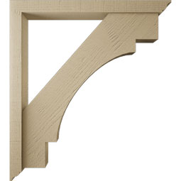 Ekena Millwork - BKTUR0352X34X38MRC01RCPR - Timberthane Faux Wood Merced Style Bracket w/ Offset Brace, Traditional Ends, 3 1/2"W x 34"D x 38"H, Primed Tan