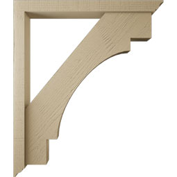 Ekena Millwork - BKTUR0352X34X40MRC01RCPR - Timberthane Faux Wood Merced Style Bracket w/ Offset Brace, Traditional Ends, 3 1/2"W x 34"D x 40"H, Primed Tan
