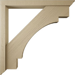 Ekena Millwork - BKTUR0352X36X36MRC01RCPR - Timberthane Faux Wood Merced Style Bracket w/ Offset Brace, Traditional Ends, 3 1/2"W x 36"D x 36"H, Primed Tan