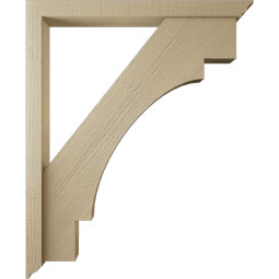 Ekena Millwork - BKTUR0352X36X44MRC01RCPR - Timberthane Faux Wood Merced Style Bracket w/ Offset Brace, Traditional Ends, 3 1/2"W x 36"D x 44"H, Primed Tan