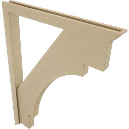Ekena Millwork - BKTUR0352X36X48MRC01RCPR - Timberthane Faux Wood Merced Style Bracket w/ Offset Brace, Traditional Ends, 3 1/2"W x 36"D x 48"H, Primed Tan
