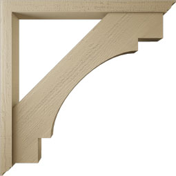 Ekena Millwork - BKTUR0352X38X38MRC01RCPR - Timberthane Faux Wood Merced Style Bracket w/ Offset Brace, Traditional Ends, 3 1/2"W x 38"D x 38"H, Primed Tan