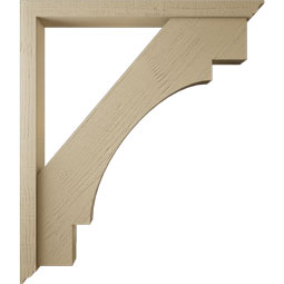 Ekena Millwork - BKTUR0352X38X44MRC01RCPR - Timberthane Faux Wood Merced Style Bracket w/ Offset Brace, Traditional Ends, 3 1/2"W x 38"D x 44"H, Primed Tan