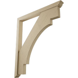Ekena Millwork - BKTUR0352X38X44MRC01RCPR - Timberthane Faux Wood Merced Style Bracket w/ Offset Brace, Traditional Ends, 3 1/2"W x 38"D x 44"H, Primed Tan