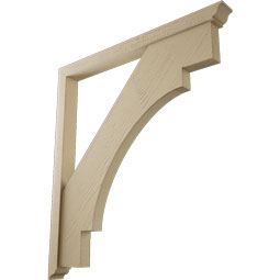 Ekena Millwork - BKTUR0352X40X44MRC01RCPR - Timberthane Faux Wood Merced Style Bracket w/ Offset Brace, Traditional Ends, 3 1/2"W x 40"D x 44"H, Primed Tan