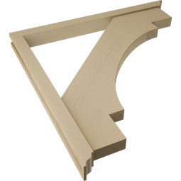 Ekena Millwork - BKTUR0352X42X42MRC01RCPR - Timberthane Faux Wood Merced Style Bracket w/ Offset Brace, Traditional Ends, 3 1/2"W x 42"D x 42"H, Primed Tan