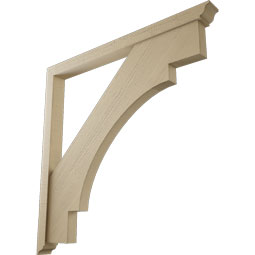 Ekena Millwork - BKTUR0352X42X42MRC01RCPR - Timberthane Faux Wood Merced Style Bracket w/ Offset Brace, Traditional Ends, 3 1/2"W x 42"D x 42"H, Primed Tan