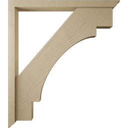 Ekena Millwork - BKTUR0352X42X48MRC01RCPR - Timberthane Faux Wood Merced Style Bracket w/ Offset Brace, Traditional Ends, 3 1/2"W x 42"D x 48"H, Primed Tan