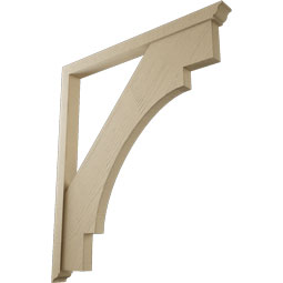 Ekena Millwork - BKTUR0352X42X48MRC01RCPR - Timberthane Faux Wood Merced Style Bracket w/ Offset Brace, Traditional Ends, 3 1/2"W x 42"D x 48"H, Primed Tan
