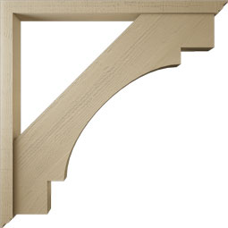 Ekena Millwork - BKTUR0352X46X46MRC01RCPR - Timberthane Faux Wood Merced Style Bracket w/ Offset Brace, Traditional Ends, 3 1/2"W x 46"D x 46"H, Primed Tan