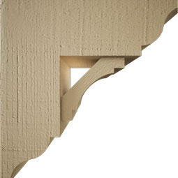 Ekena Millwork - BKTUR0554X14X14MRC01RCPR - Timberthane Faux Wood Merced Style Bracket w/ Offset Brace, Traditional Ends, 5 1/2"W x 14"D x 14"H, Primed Tan