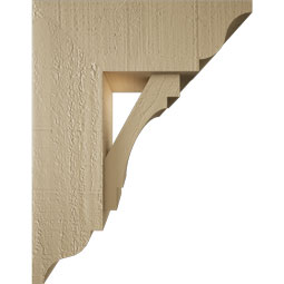 Ekena Millwork - BKTUR0554X14X18MRC01RCPR - Timberthane Faux Wood Merced Style Bracket w/ Offset Brace, Traditional Ends, 5 1/2"W x 14"D x 18"H, Primed Tan