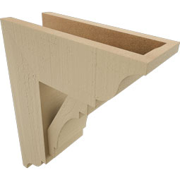 Ekena Millwork - BKTUR0554X14X18MRC01RCPR - Timberthane Faux Wood Merced Style Bracket w/ Offset Brace, Traditional Ends, 5 1/2"W x 14"D x 18"H, Primed Tan