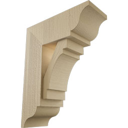 Ekena Millwork - BKTUR0554X14X18MRC01RCPR - Timberthane Faux Wood Merced Style Bracket w/ Offset Brace, Traditional Ends, 5 1/2"W x 14"D x 18"H, Primed Tan