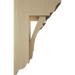 Ekena Millwork - BKTUR0554X14X22MRC01RCPR - Timberthane Faux Wood Merced Style Bracket w/ Offset Brace, Traditional Ends, 5 1/2"W x 14"D x 22"H, Primed Tan