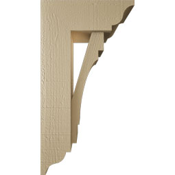 Ekena Millwork - BKTUR0554X14X26MRC01RCPR - Timberthane Faux Wood Merced Style Bracket w/ Offset Brace, Traditional Ends, 5 1/2"W x 14"D x 26"H, Primed Tan