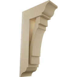 Ekena Millwork - BKTUR0554X14X26MRC01RCPR - Timberthane Faux Wood Merced Style Bracket w/ Offset Brace, Traditional Ends, 5 1/2"W x 14"D x 26"H, Primed Tan