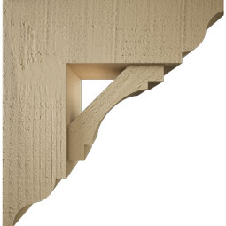 Ekena Millwork - BKTUR0554X16X16MRC01RCPR - Timberthane Faux Wood Merced Style Bracket w/ Offset Brace, Traditional Ends, 5 1/2"W x 16"D x 16"H, Primed Tan