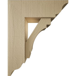 Ekena Millwork - BKTUR0554X16X20MRC01RCPR - Timberthane Faux Wood Merced Style Bracket w/ Offset Brace, Traditional Ends, 5 1/2"W x 16"D x 20"H, Primed Tan
