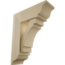 Ekena Millwork - BKTUR0554X16X20MRC01RCPR - Timberthane Faux Wood Merced Style Bracket w/ Offset Brace, Traditional Ends, 5 1/2"W x 16"D x 20"H, Primed Tan
