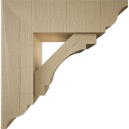 Ekena Millwork - BKTUR0554X18X18MRC01RCPR - Timberthane Faux Wood Merced Style Bracket w/ Offset Brace, Traditional Ends, 5 1/2"W x 18"D x 18"H, Primed Tan