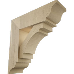 Ekena Millwork - BKTUR0554X18X18MRC01RCPR - Timberthane Faux Wood Merced Style Bracket w/ Offset Brace, Traditional Ends, 5 1/2"W x 18"D x 18"H, Primed Tan